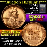 ***Auction Highlight*** 1924-p Lincoln Cent 1c Graded GEM Unc RD by USCG (fc)
