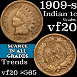 1909-s Indian Cent 1c Grades vf, very fine