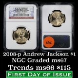 NGC 2008-p ANDREW JACKSON Presidential Dollar $1 Graded ms60 by NGC
