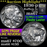 ***Auction Highlight*** 1936-p Buffalo Nickel 5c Graded GEM++ Unc by USCG (fc)