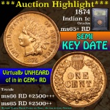 ***Auction Highlight*** 1874 Indian Cent 1c Graded Gem+ Unc RD by USCG (fc)