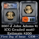 2007-d JOHN ADAMS Presidential Dollar $1 Graded ms67 By ICG