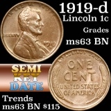 1919-d Lincoln Cent 1c Grades Select Unc BN