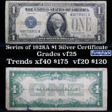 1928A $1 Blue Seal Silver Certificate Sigs Woods/Mellon Grades vf+