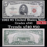 ***Star Note 1963 $5 Red seal United States Note Grades xf