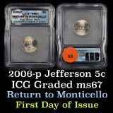 2006-p Jefferson Nickel 5c Graded ms67 By ICG