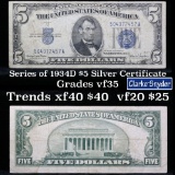 1934D $5 Blue Seal Silver Certificate Grades vf++