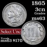 1865 Three Cent Copper Nickel 3cn Grades Select Unc