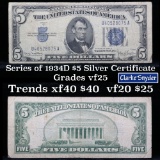 1934D $5 Blue Seal Silver Certificate Grades vf+