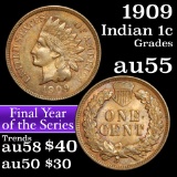 1909 Indian Cent 1c Grades Choice AU