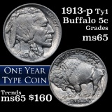 1913-p Ty I Buffalo Nickel 5c Grades GEM Unc