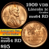 1909 vdb Lincoln Cent 1c Grades Choice Unc RD