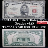 1953A $5 Red Seal United States Note Grades vf+