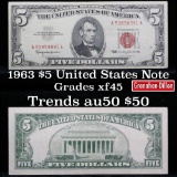 1963 $5 Red seal United States Note Grades xf+