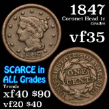 1847 Braided Hair Large Cent 1c Grades vf++