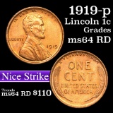 1919-p Lincoln Cent 1c Grades Choice Unc RD