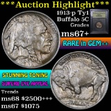 ***Auction Highlight*** 1913-p Ty I Buffalo Nickel 5c Graded Gem ++ Unc by USCG (fc)