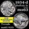 1934-d Buffalo Nickel 5c Grades Select Unc