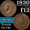 1830 Coronet Head Large Cent 1c Grades f, fine