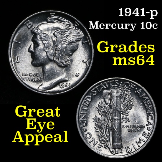 1941-p Mercury Dime 10c Grades Choice Unc