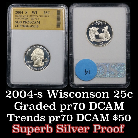 2004-s Silver Proof Wisconsin Washington Quarter 25c Graded Perfection By SGS