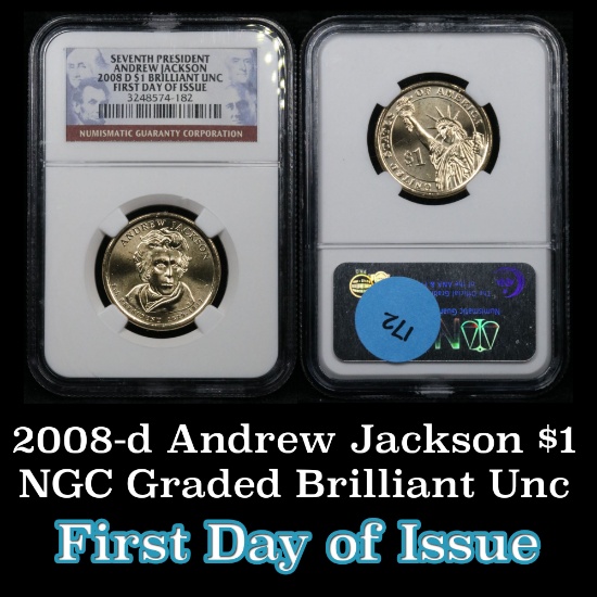 NGC 2008-d Andrew Jackson Presidential Dollar $1 Graded ms60 By NGC