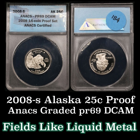ANACS 2008-s Proof Alaska Washington Quarter 25c Graded pr69 DCAM By Anacs