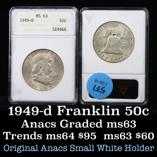 ANACS 1949-d Franklin Half Dollar 50c Graded ms63 by ANACS