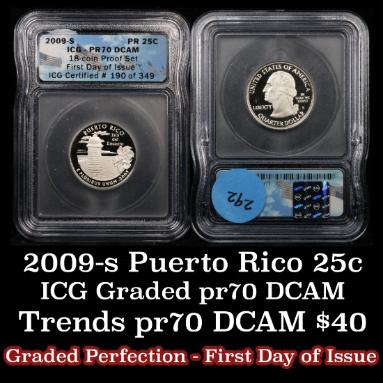 2009-s Proof Puerto Rico Washington Quarter 25c Graded pr70 DCAM by ICG