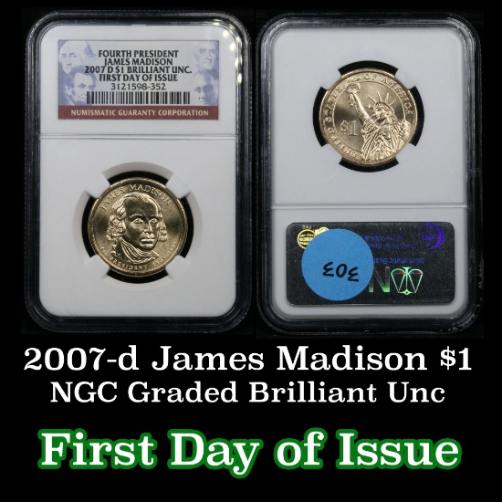 NGC 2007-d James Madison Presidential Dollar $1 Graded ms60 By NGC