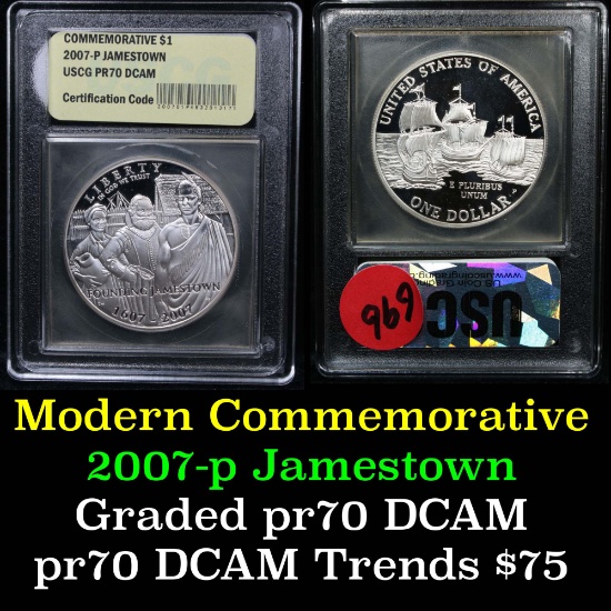 2007-p Jamestown Proof Commemorative silver Dollar Graded PR70 DCAM