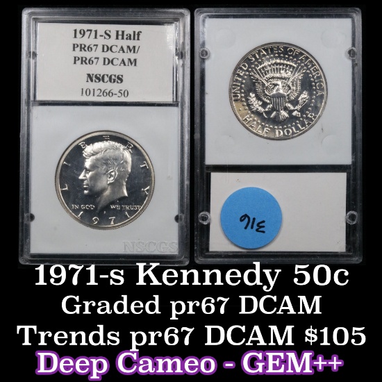 1971-s Proof Kennedy Half Dollar 50c Graded GEM++ Proof Deep Cameo By NSCGS
