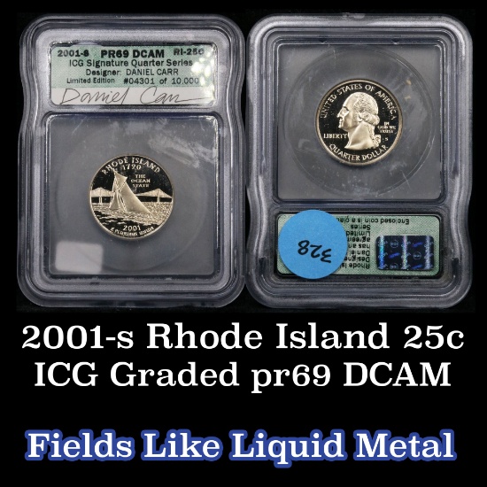 2001-s Proof Rhode Island Washington Quarter 25c Graded pr69 DCAM by ICG
