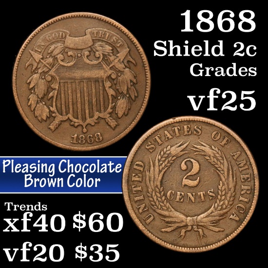 1868 Two Cent Piece 2c Grades vf+