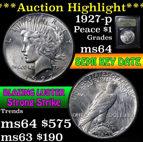 ***Auction Highlight*** 1927-p Peace Dollar $1 Graded Choice Unc by USCG (fc)