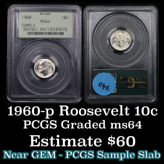 PCGS 1960-p SAMPLE SLAB Roosevelt Dime 10c Graded ms64 By PCGS