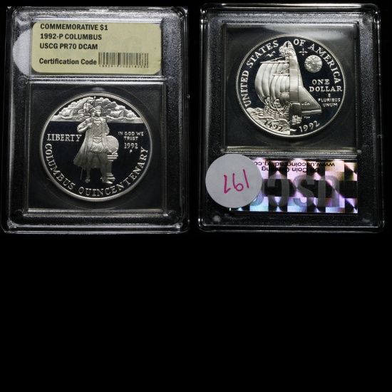 1992-p Columbus Quincentenary Commemorative Proof Silver Dollar Graded PR70 DCAM