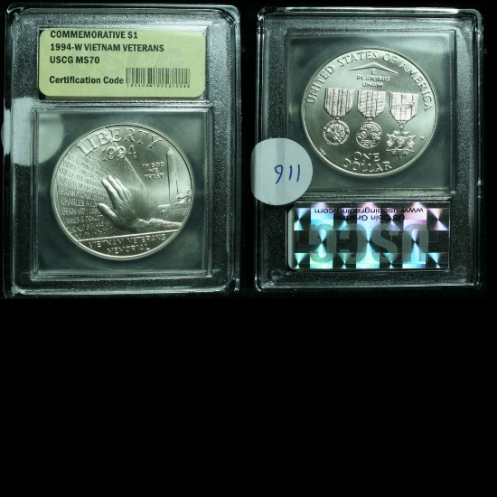 1994-w Vietnam Veterans Memorial Silver Dollar Commemorative Graded ms70