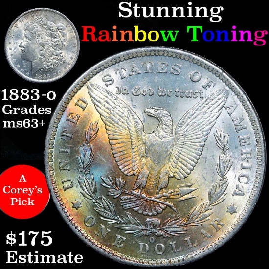 1883-o Rainbow Toned Morgan Dollar $1 Grades Select+ Unc