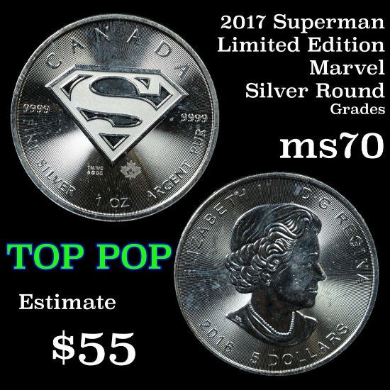 2018 Superman Marvel Silver Round .999 Fine Silver 1 oz. Silver Round .999 Fine 1 oz. Grades