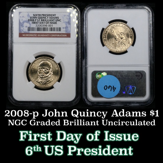NGC 2008-p John Quincy Adams Presidential Dollar $1 Graded ms60 By NGC