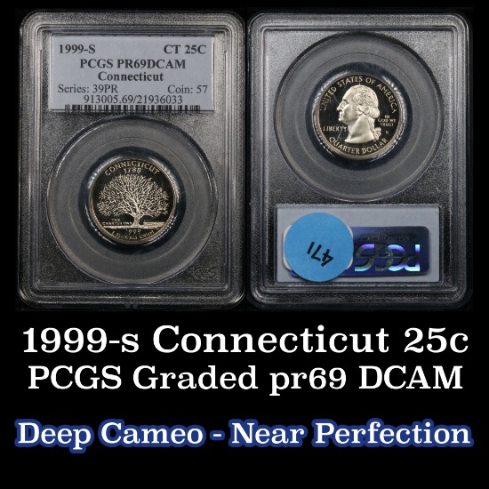 PCGS 1999-s Proof Connecticut Washington Quarter 25c Graded pr69 DCAM By PCGS