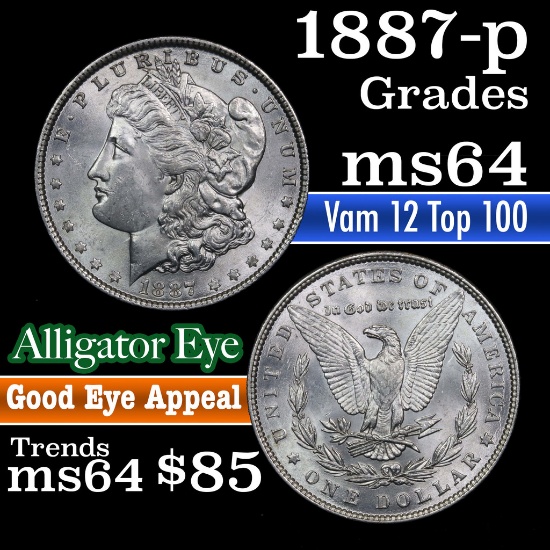 1887-p Vam12 Top 100 Morgan Dollar $1 Grades Choice Unc