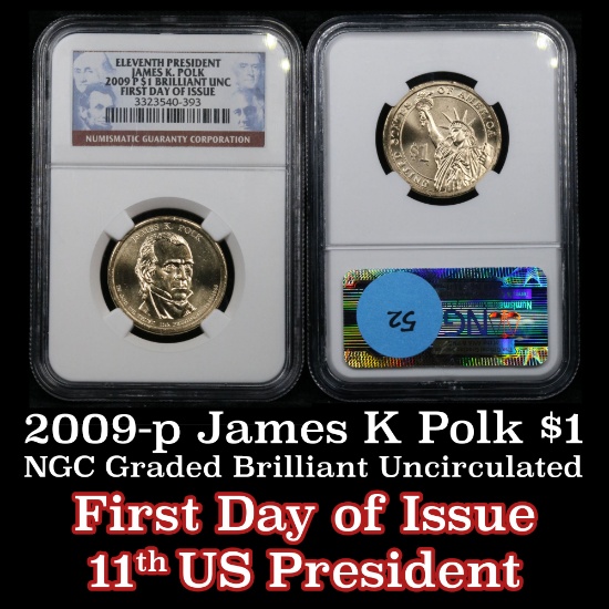 NGC 2009-p James Polk Presidential Dollar $1 Graded ms60 By NGC