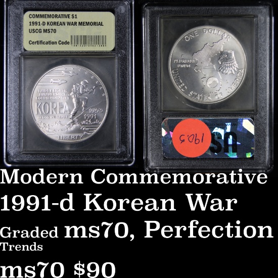 1991-d Korean War Memorial Silver Dollar Commemorative Graded ms70