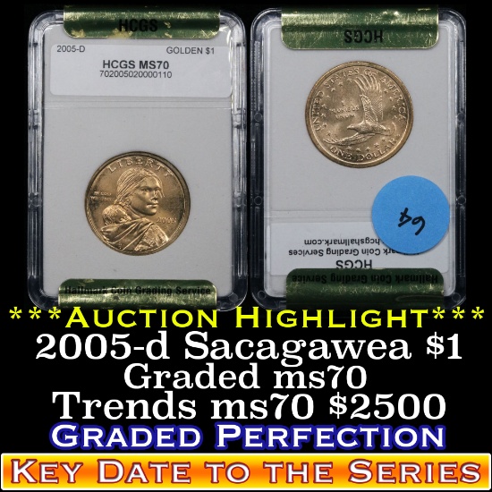 2005-d Sacagewea Golden Dollar $1 Graded ms70, Perfection By HCGS