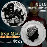 2018 Iron Man Marvel Silver Round .99 Fine Silver 1oz Marvel Silver Round $1 Grades ms70, Perfection