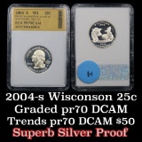 2004-s Silver Proof Wisconsin Washington Quarter 25c Graded Perfection By SGS