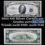 1953 $10 Blue Seal Silver Certificate Signatures Priest/Humphrey $10 Grades Select AU