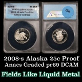 ANACS 2008-s Proof Alaska Washington Quarter 25c Graded pr69 DCAM By Anacs